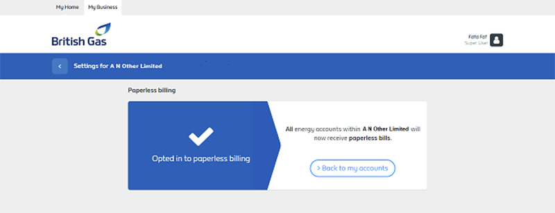 Confirmation that you've opted in to paperless billing
